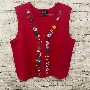 Studio Joy Red Christmas Snowman Zip Up Cardigan Sweater